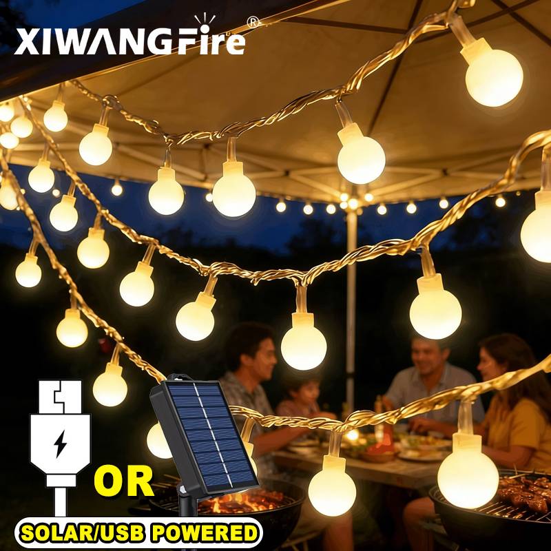 Outdoor Camping Lighting - ไฟประดับโซลาร์เซลล์/USB/แบตเตอรี่ 3-10 เมตร, ไฟ LED ลูกบอลทรงกลม,