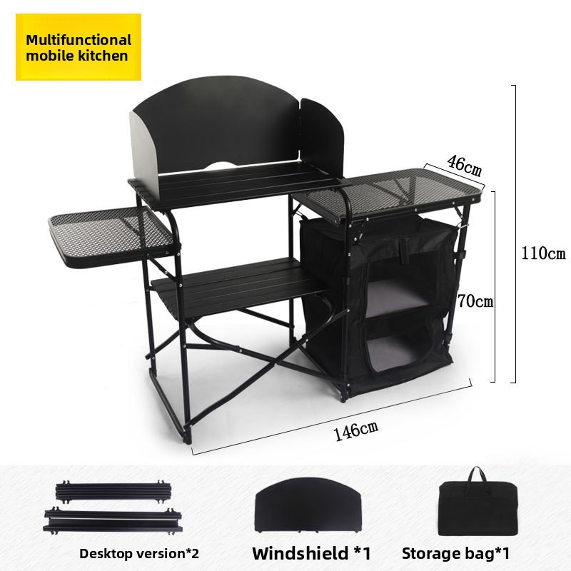 Outdoor Camping Kitchen Table - โต๊ะพับอเนกประสงค์สำหรับตั้งแคมป์กลางแจ้ง พร้อมตู้เก็บของอะลูมิเนียม โต๊ะพับสำหรับทำอาหารกลางแจ้ง