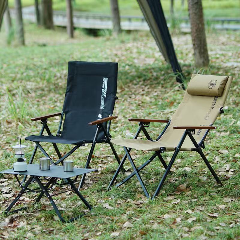 Outdoor Camping Lounge Chairs - เก้าอี้พับพนักพิงสูงสำหรับตั้งแคมป์ชายหาด ปรับได้ 4 ระดับ โครงเหล็ก พกพาสะดวก