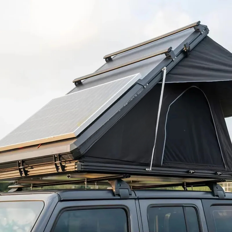 Outdoor Camping Equipment - เต็นท์หลังคาแข็งทรงสามเหลี่ยมอลูมิเนียมคุณภาพสูงสำหรับ 3-4 คน พร้อมแผงโซลาร์เซลล์ อุปกรณ์ตั้งแคมป์กลางแจ้ง