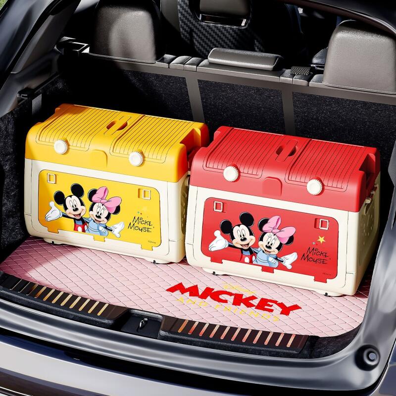Outdoor Camping Storage Box - กล่องเก็บของสำหรับตั้งแคมป์กลางแจ้งของแท้จากดิสนีย์ ลายมิกกี้และมินนี่ กล่องจัดระเบียบในรถยนต์ กล่องเก็บของพับได้ขนาดใหญ่ น่ารัก