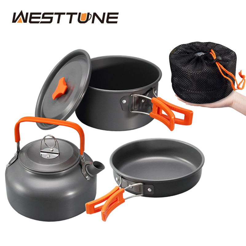Outdoor Camping Kitchen Table - WESTTUNE ชุดเครื่องครัวตั้งแคมป์อลูมิเนียมกลางแจ้งแบบพกพาชุดทําอาหารหม้อกาต้มน้ําสําหรับตั้งแคมป์บนโต๊ะอาหารเดินป่าปิคนิค 3 ชิ้น