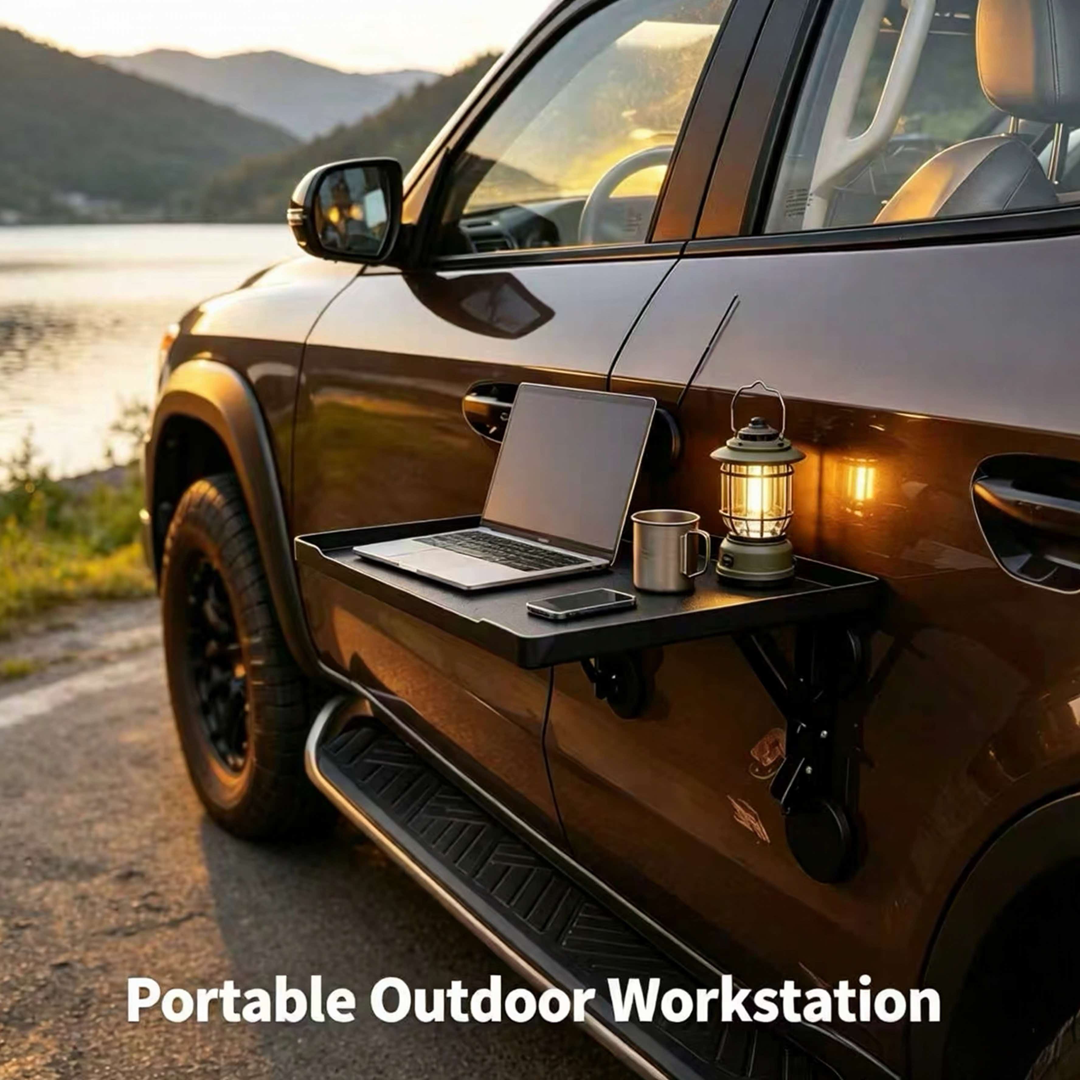 Outdoor Camping Table Foldable - โต๊ะพับแม่เหล็กติดประตูรถยนต์แบบพกพาสำหรับรถ SUV รถบรรทุก ถาดวางของสำหรับตั้งแคมป์ ปิกนิกกลางแจ้ง โต๊ะพับในรถยนต์