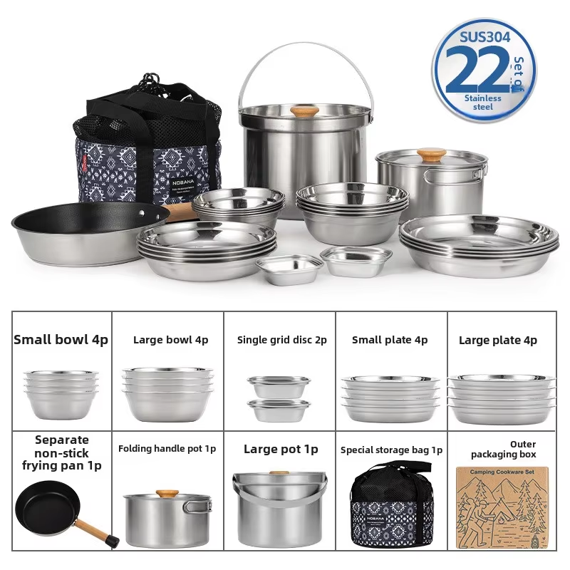 Outdoor Camping Kitchen Table - NOBANA ใหม่ล่าสุดกลางแจ้งชุดหม้อสแตนเลส Camping ครอบครัวชุดหม้อ 5L แบบพกพาปิคนิคซุปหม้อทอดนึ่งหม้อในครัวเรือน