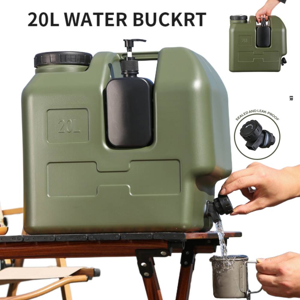 Outdoor Camping Water Tank - เหยือกน้ำพกพาขนาด 15/20 ลิตร พร้อมก๊อกน้ำและที่จ่ายสบู่ ถังเก็บน้ำปลอดสาร BPA