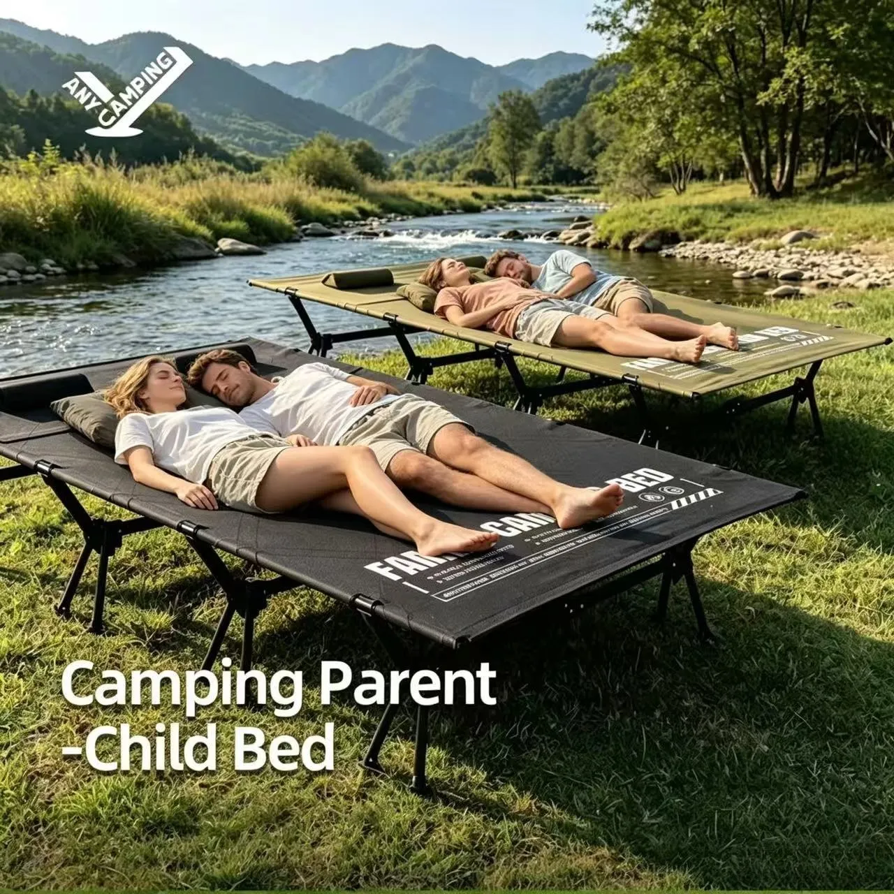 Outdoor Camping Cot - 205x130x25-41.5ซม. เตียงสนามแบบพับได้สำหรับสองคน ทำจากผ้า Oxford 1000D รับน้ำหนักได้