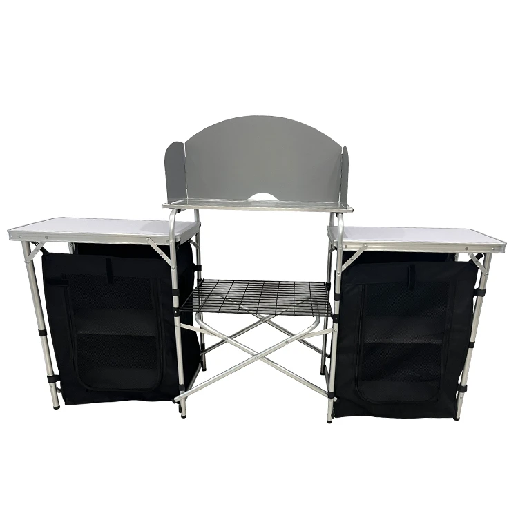 Outdoor Camping Kitchen Table - โต๊ะครัวพับได้อลูมิเนียมแบบพกพาสำหรับตั้งแคมป์กลางแจ้ง